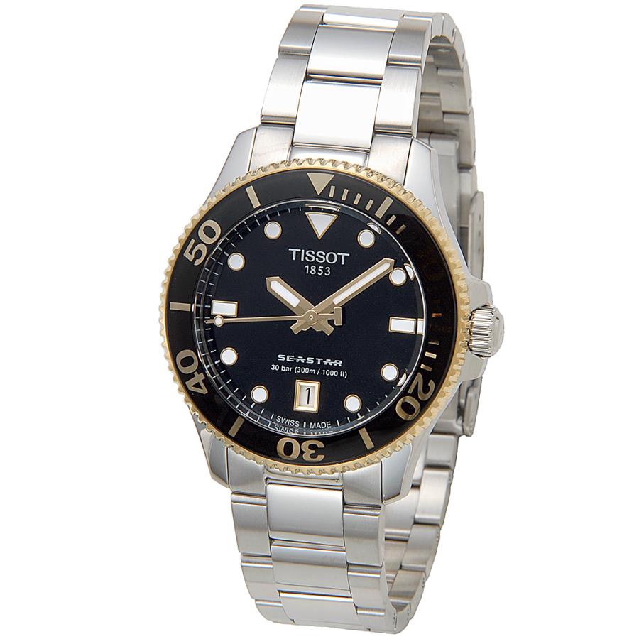 TISSOT(ティソ) 腕時計美品 - T120210A メンズ SS 黒 TISSOT（ティソ） シースター 1000 36mm ダイバーズウォッチ T120