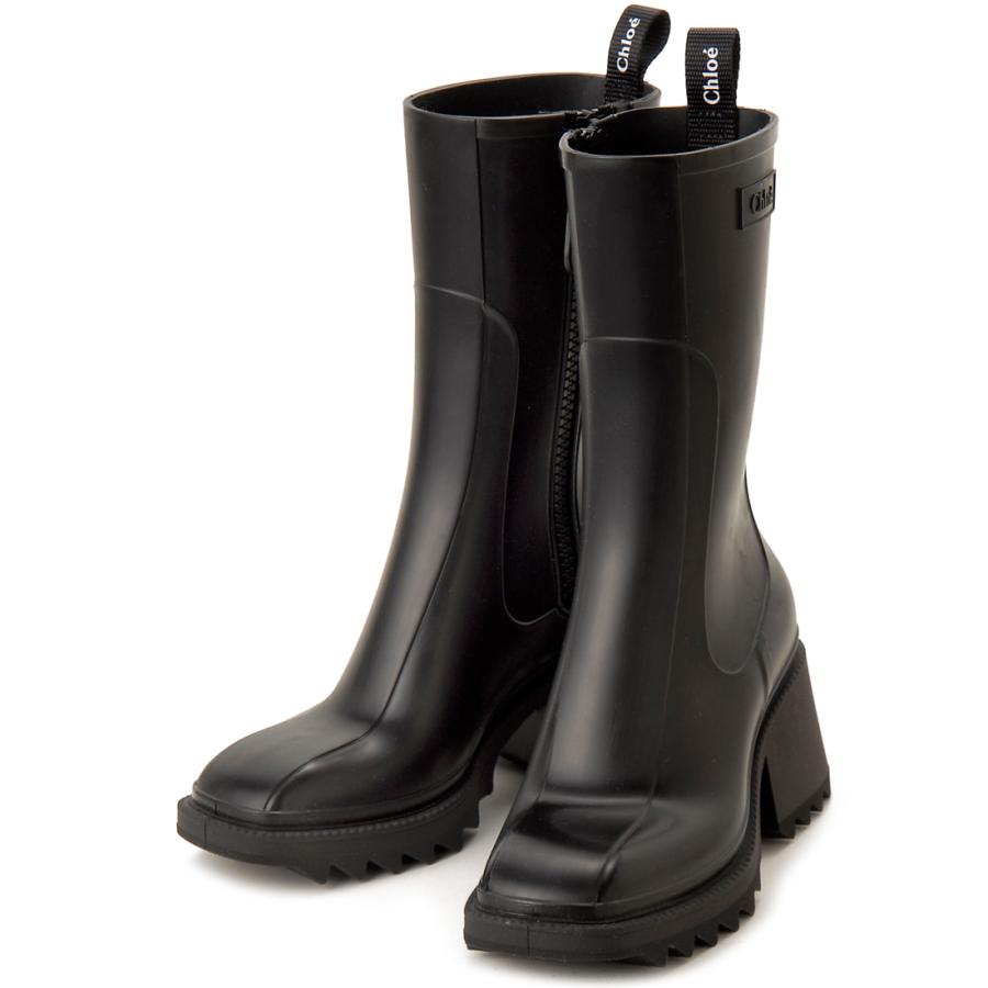 Chloe クロエ 黒 ラバー ジッパー付き 長靴 ヒール Chloe 訳あり 箱潰れ Chloe クロエ レインブーツ JP26cm