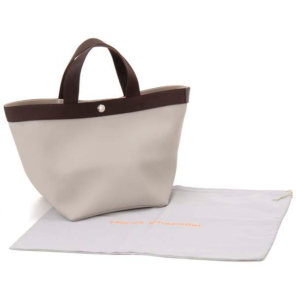 ✨美品✨【エルベシャプリエ】舟形トート　704GP スクエア　ホワイト　茶色 エルベシャプリエ Herve Chapelier 704GP(コーテッドキャンバス