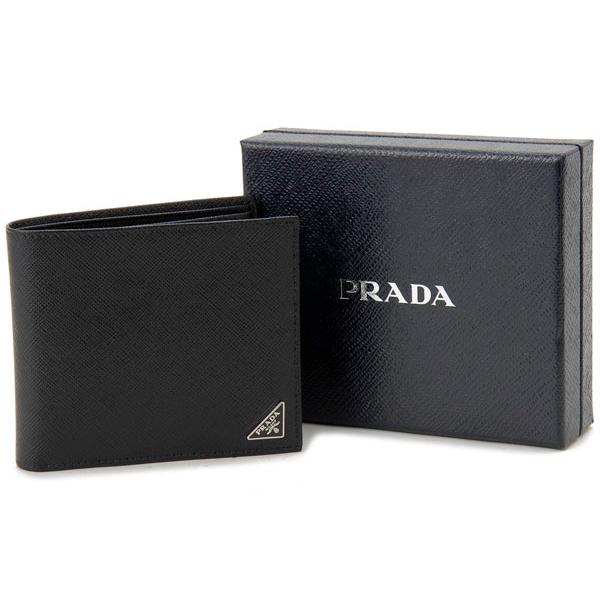 訳あり 箱つぶれ 表面べたつきあり 色ムラあり プラダ PRADA 二つ折り長財布 2MO738 QHH F0002 ブラック メンズの画像
