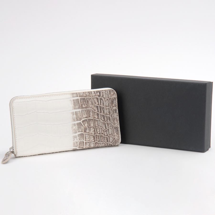 RODANIA クロコダイル風　長財布 ホワイト/グレー RODANIA（ロダニア） ヒマラヤ クロコダイル ラウンドファスナー長財布