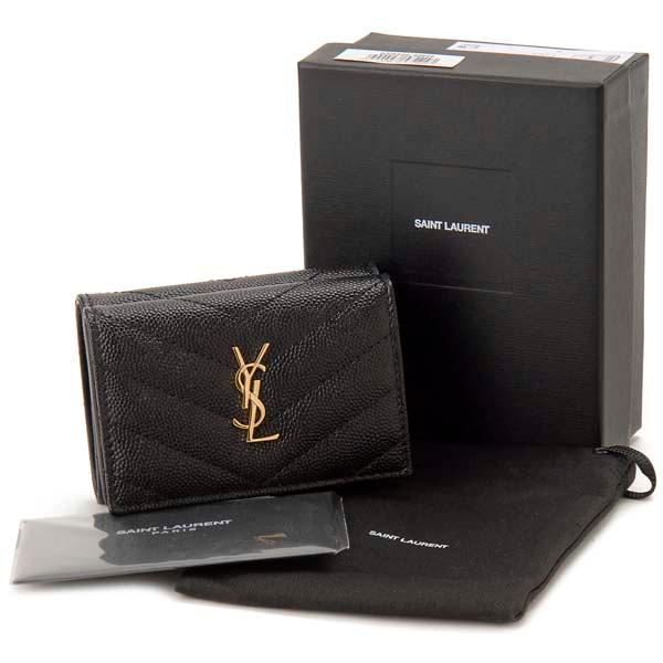 美品、サンローランパリ、 三つ折り財布、黒財布 サンローラン SAINT LAURENT 財布 レザー ミニ財布 コンパクト