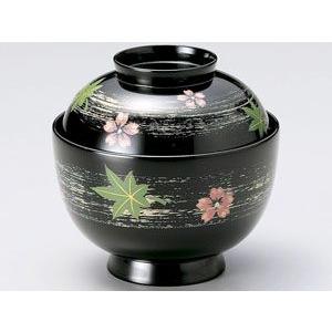越前漆器12-00701　桜楓 小吸物椀　黒　1客売