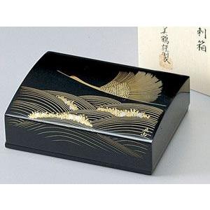 越前漆器12-12307　沈金・波に鶴　名刺箱（大）黒