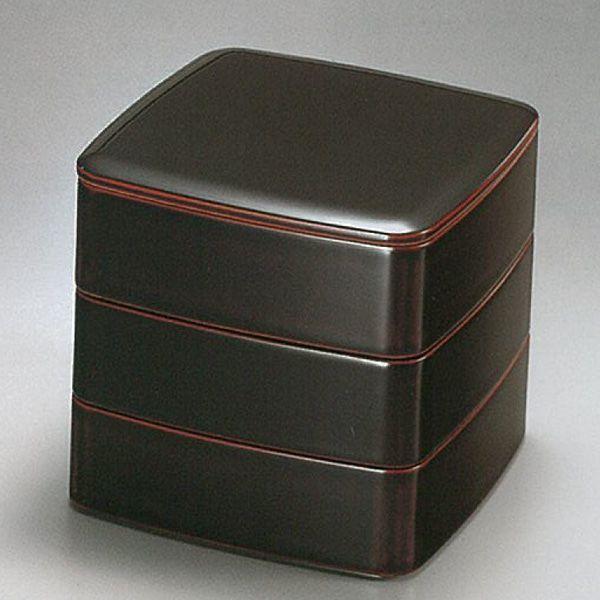越前漆器4108-3　胴張三段重　溜内朱　木箱入り