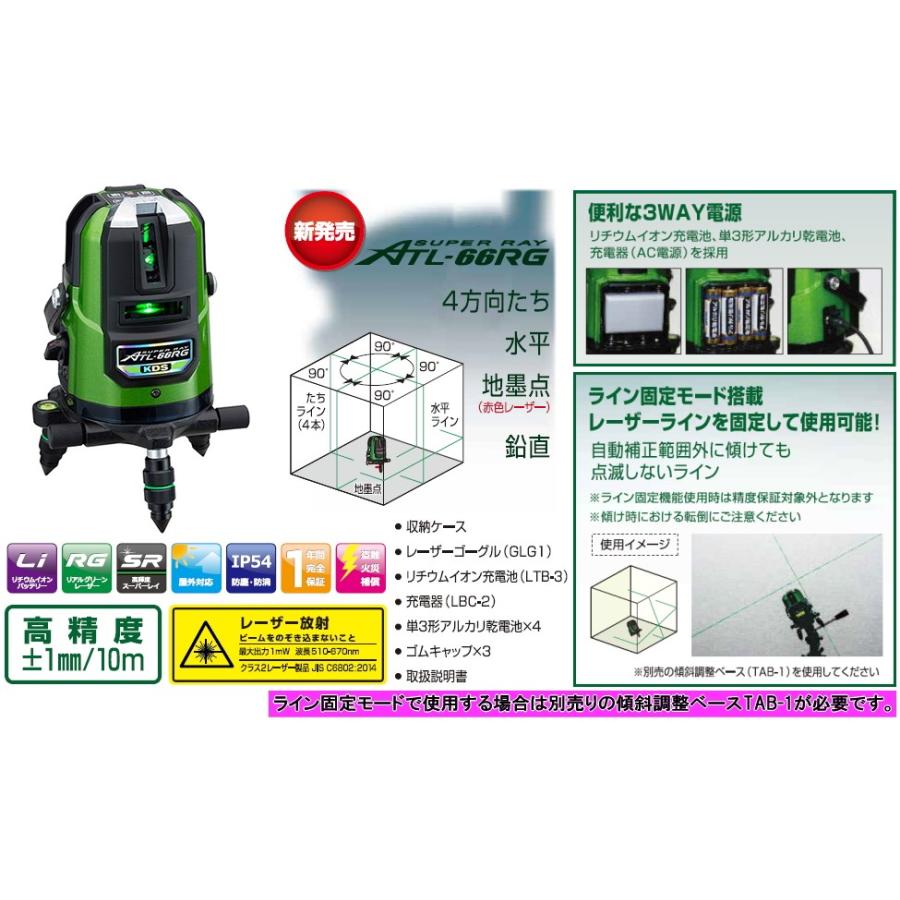 ムラテックKDS高輝度リアルグリーンレーザー墨出し器 ATL-66RG 5ライン