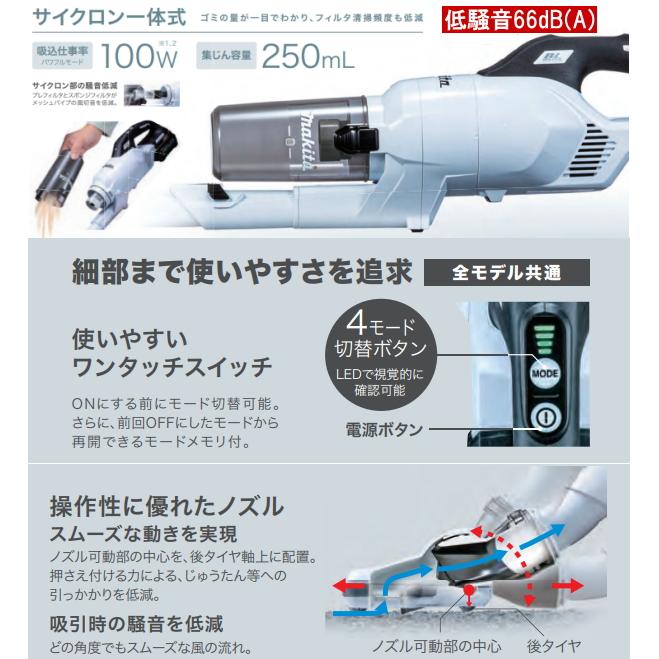 【美品】マキタ掃除機【急速充電機/バッテリ/新品サイクロン/床ノズル/パイプ付】 マキタ 新型18V 充電クリーナー CL285FDZW白本体 3.0Ah