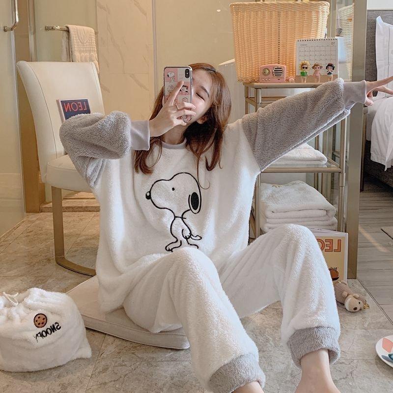 2点セット スヌーピー パジャマ ルームウェア レディース 秋冬 モコモコ 長袖 パジャマ フランネル ルームウェア 暖かい 可愛い 厚手部屋着 寝巻き sy32 S Works0110 通販 Yahoo ショッピング