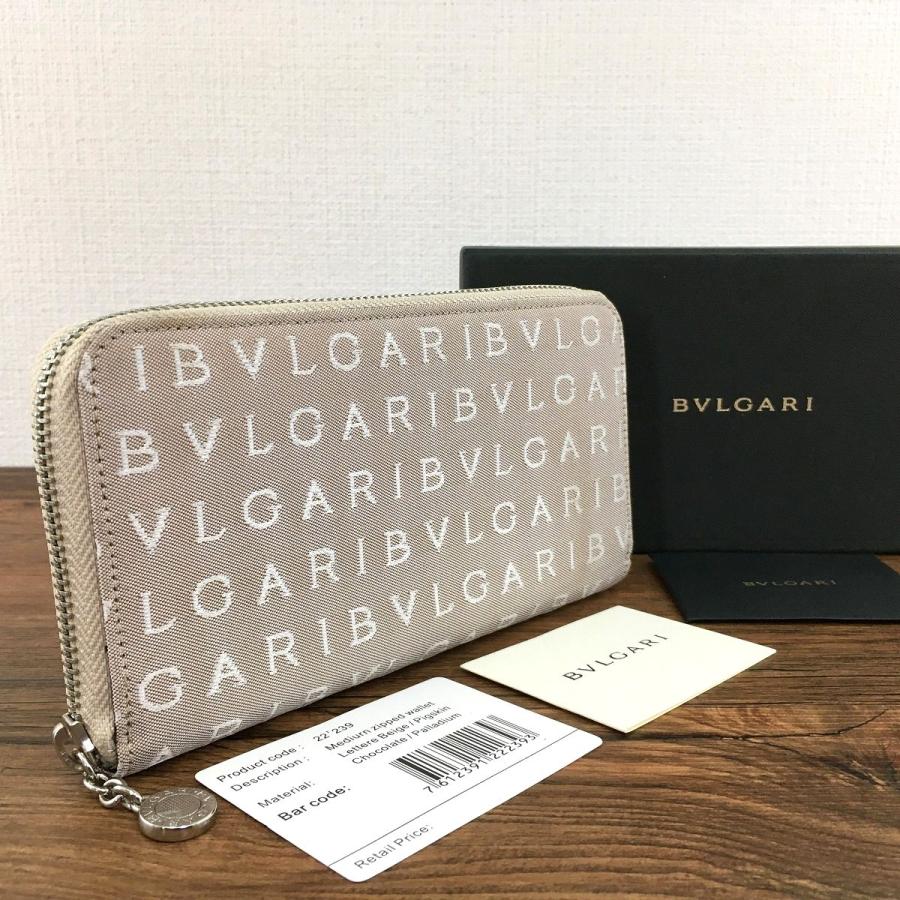 ☆送料無料☆ 美品 BVLGARI ジップウォレット ロゴマニア ベージュ 箱