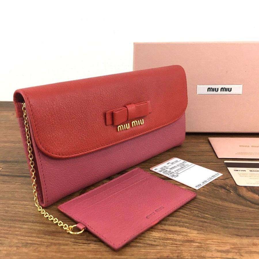 ☆送料無料☆ 未使用品 MIUMIU 長財布 5M1109 レザー ピンク レッド 