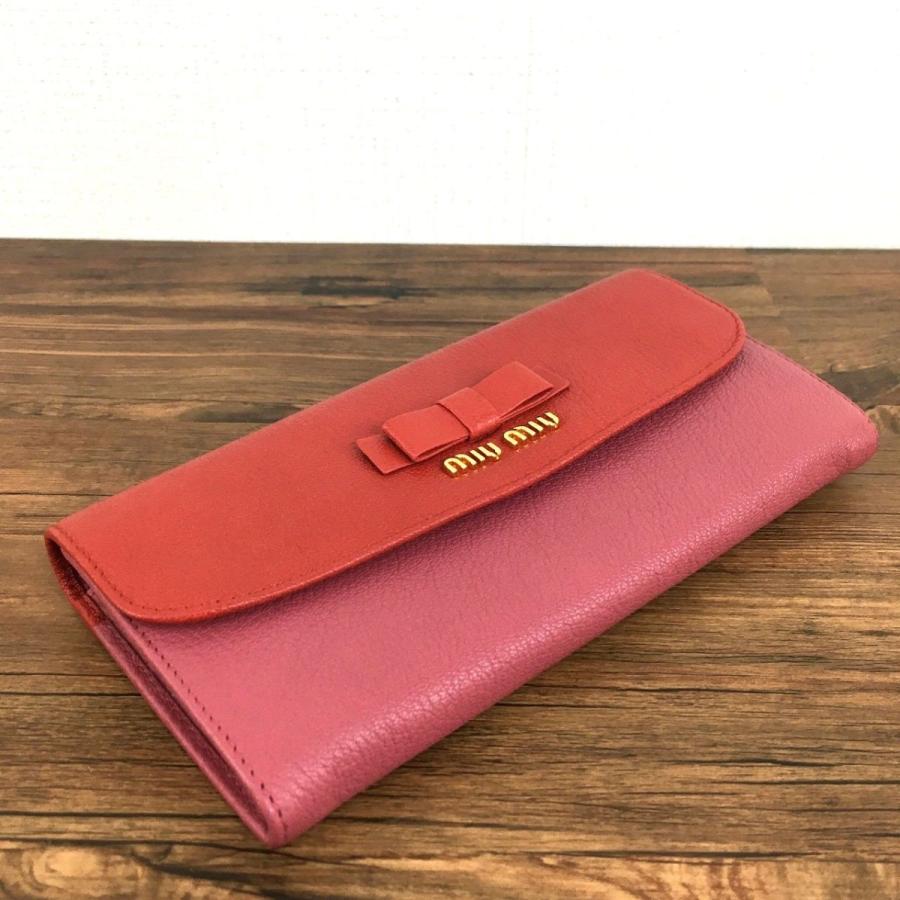☆送料無料☆ 未使用品 MIUMIU 長財布 5M1109 レザー ピンク レッド 