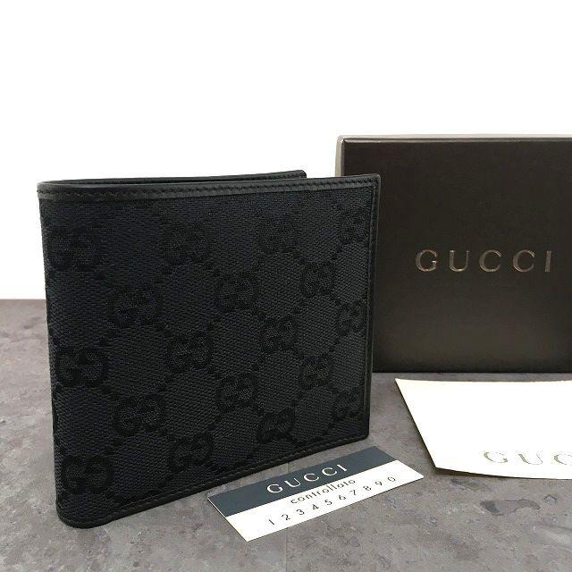 未使用品　箱付き　GUCCI グッチ　二つ折り財布　レザー×キャンバス　ブラック 楽天市場】gucci 二つ折り財布 未使用の通販