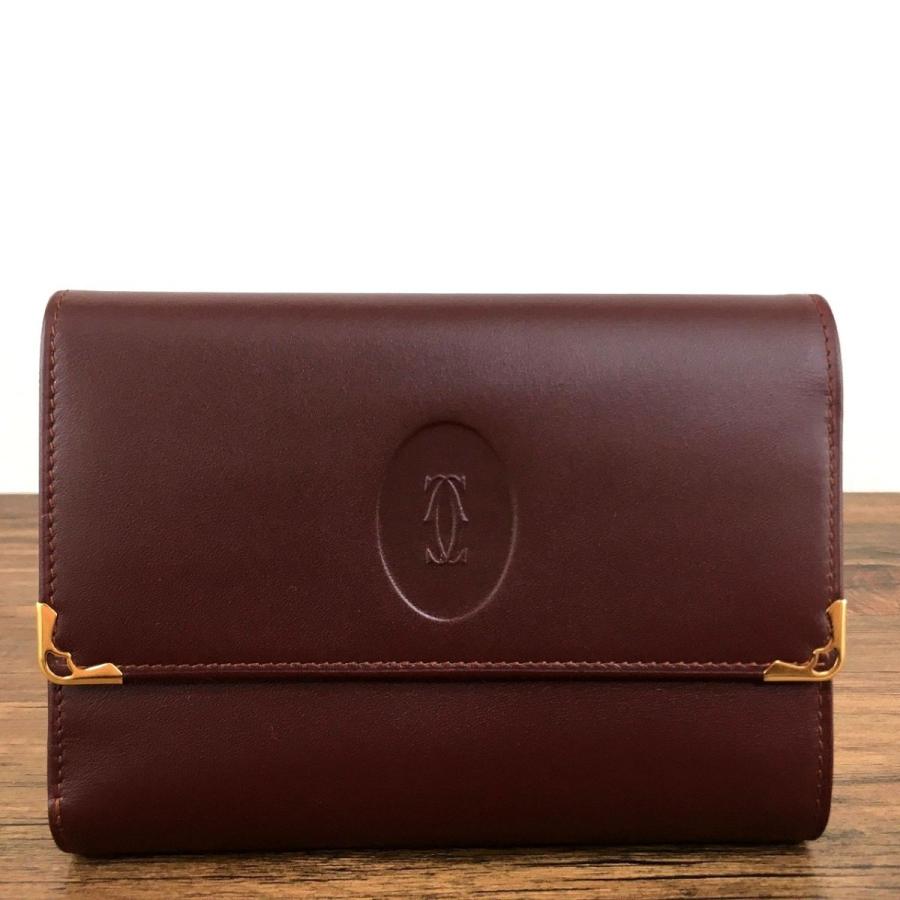 ☆送料無料☆ 極美品 Cartier 三つ折り財布 マストライン カーフレザー 