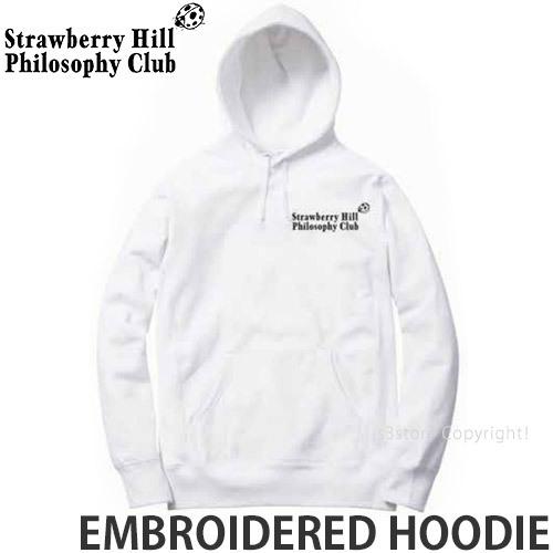 ストロベリーヒル エンブロイダード フード STRAWBERRY HILL PHILOSOPHY CLUB EMBROIDERED HOODIE スケボー パーカー 長袖 WHITE