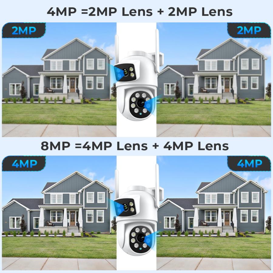 デュアルレンズ防犯カメラ 600 万画素 WiFi PTZ 270° 旋回 AI 人検知自動追跡 IP66 防水 双方向音声 夜間フルカラー SD カード別売り iCsee 対応 |  | 06