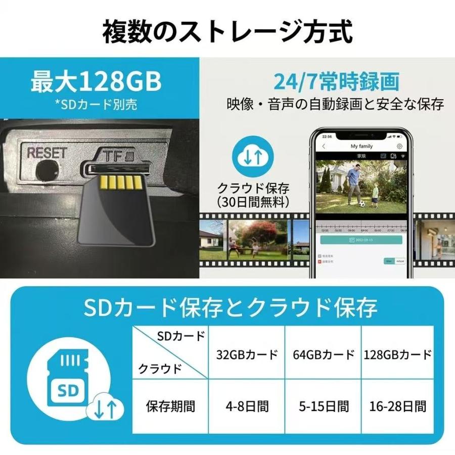防犯カメラ 屋外 600万画素 Wi-Fi 2画面 PTZ 首振り 自動追尾 フルカラー暗視 5倍ズーム 双方向通話 発光威嚇 Bluetooth配網 工事不要 IP66防水 |  | 03