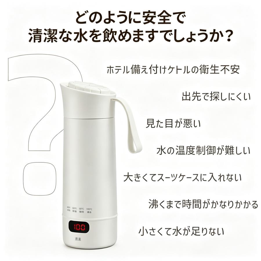 小型電気水筒 持ち運べる電気ケトル 400ml 4 段階温度設定  保温 軽量コンパクト 横置きしても漏れない 旅行・キャンプ・車中泊・一人暮らしに304ステンレス製 |  | 03