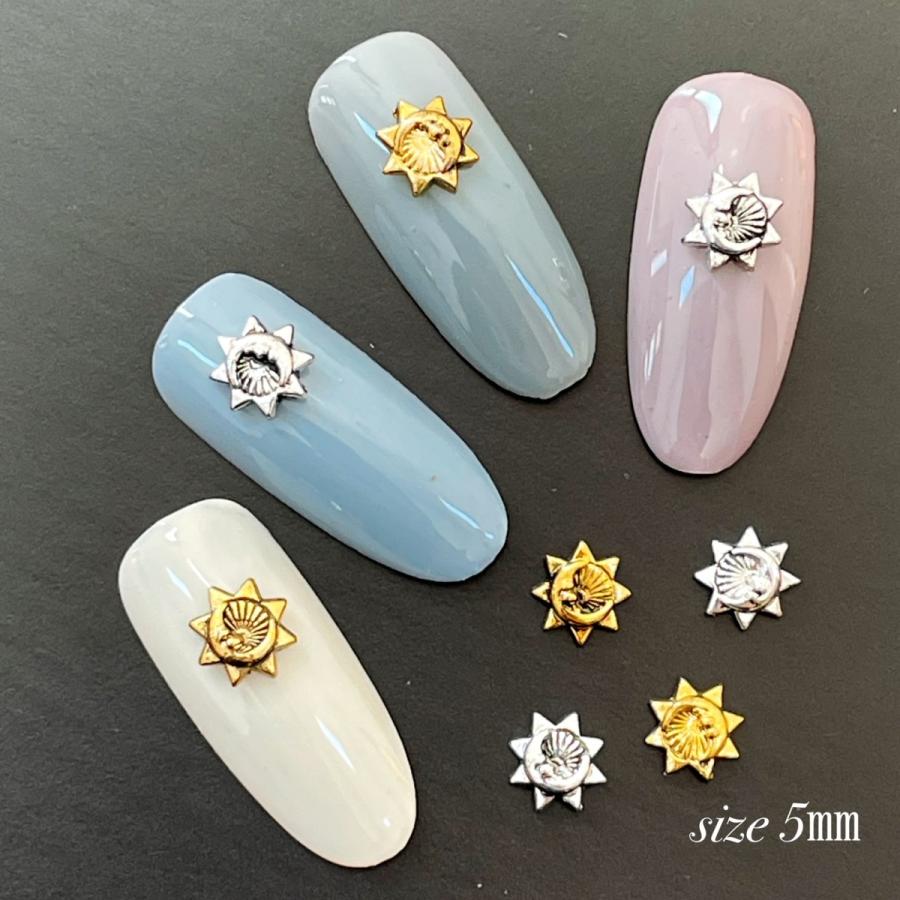 ネイルパーツ 5個 5mm 月と太陽 メタルパーツ 三日月 MOON