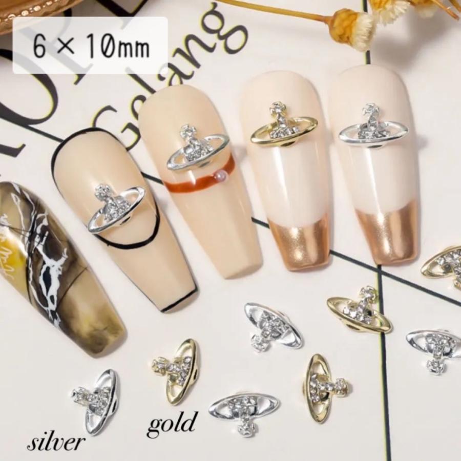 ネイルパーツ 2個セット オーブ 土星 クリスタルストーン付き サターン