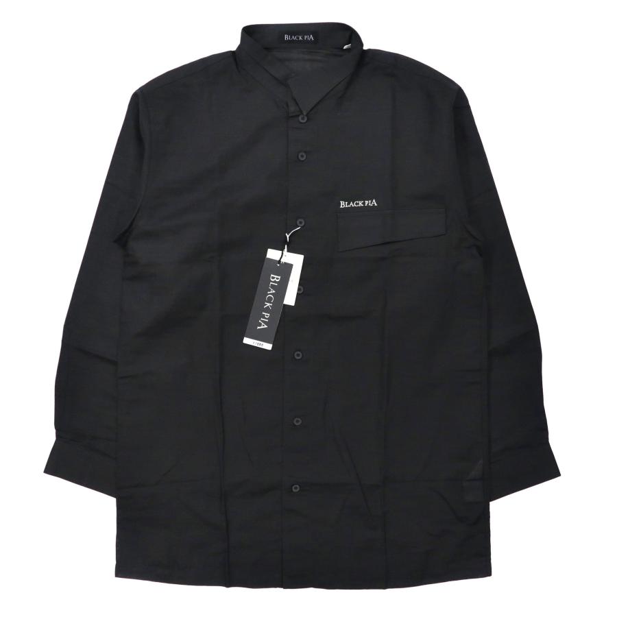 BLACK PIA ( RAIKA ) アシンメトリーカラー デザインシャツ M ブラック リネン シースルー ロゴ刺繍 日本製 未使用品｜sabotenstore｜02