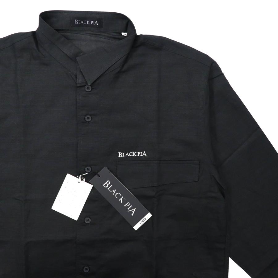 BLACK PIA ( RAIKA ) アシンメトリーカラー デザインシャツ M ブラック リネン シースルー ロゴ刺繍 日本製 未使用品｜sabotenstore｜04