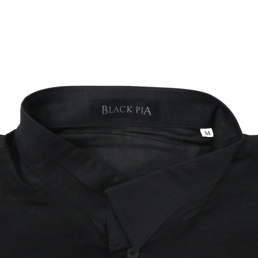 BLACK PIA ( RAIKA ) アシンメトリーカラー デザインシャツ M ブラック リネン シースルー ロゴ刺繍 日本製 未使用品｜sabotenstore｜05