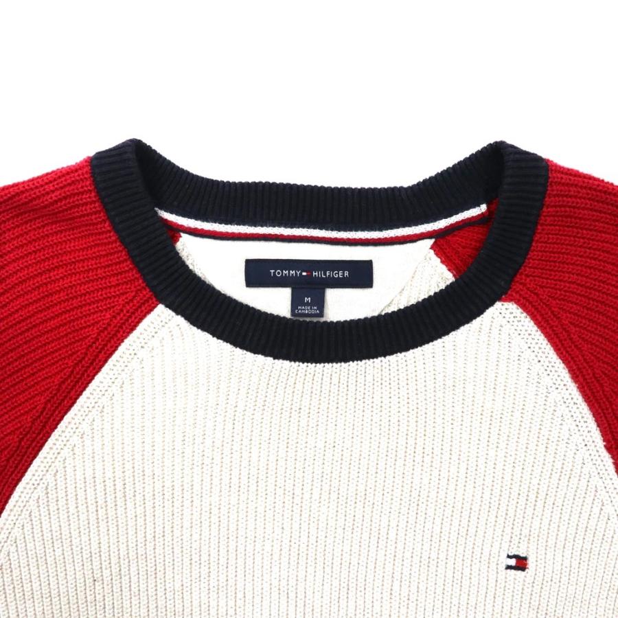 TOMMY HILFIGER ラグランニット セーター M マルチカラー トリコロールカラー コットン フラッグロゴ刺繍｜sabotenstore｜04