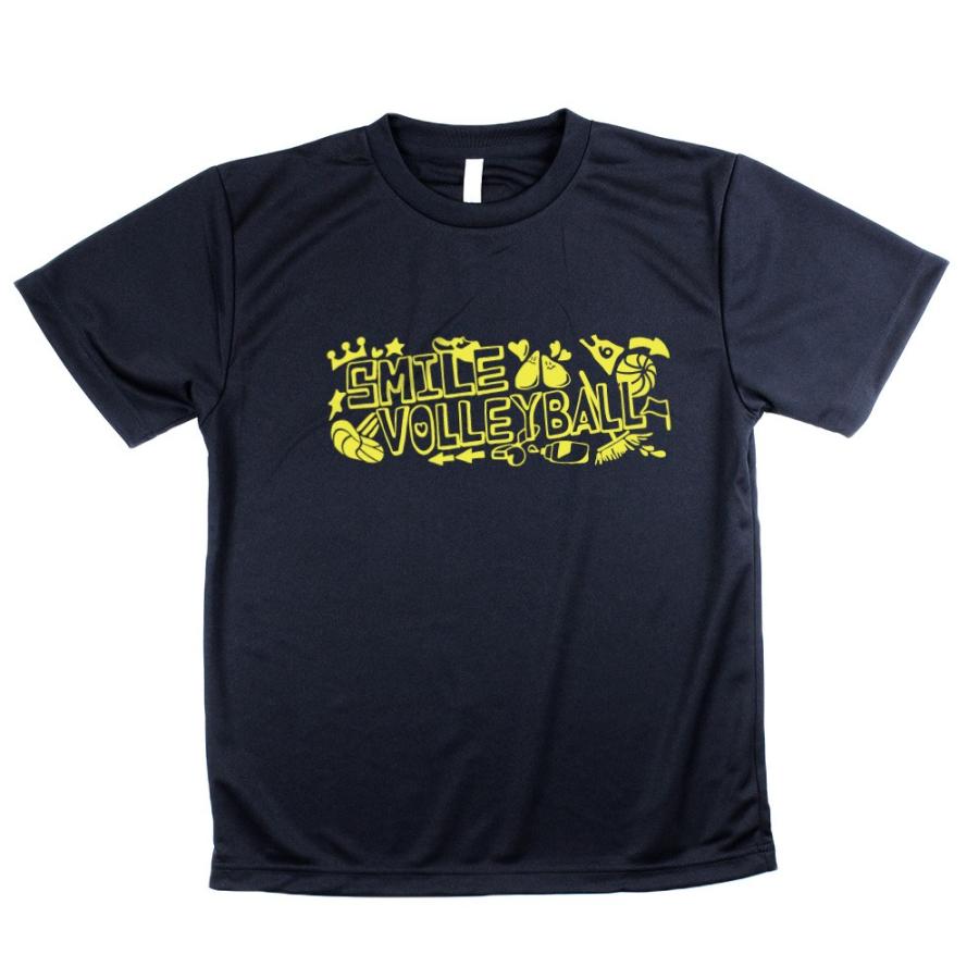 CHUO Univ. バレーボール 半袖シャツ 黒 バレーボール ウェア 半袖 メンズ Tシャツ 「SMILE VOLLEYBALL