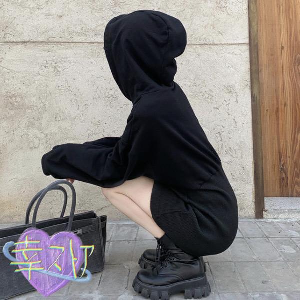 メゾピアノ　M 150 ミニ丈ワンピース　フード付きパーカー　黒 メゾピアノ M 150 ミニ丈ワンピース フード付きパーカー 黒