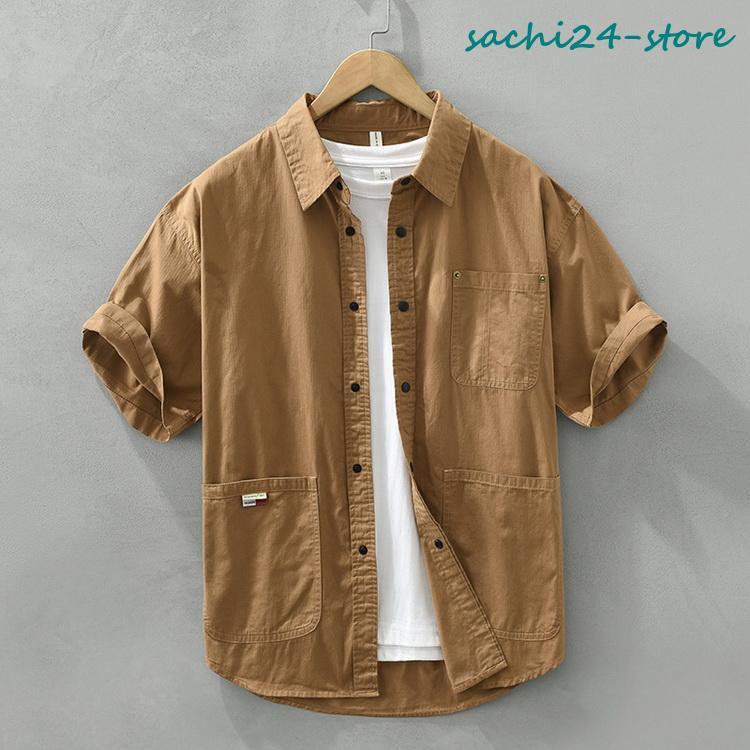 ミリタリーシャツ メンズ 半袖 シャツ カジュアルシャツ ワークシャツ トップス 100%綿 ポケット｜sachi24-store｜02