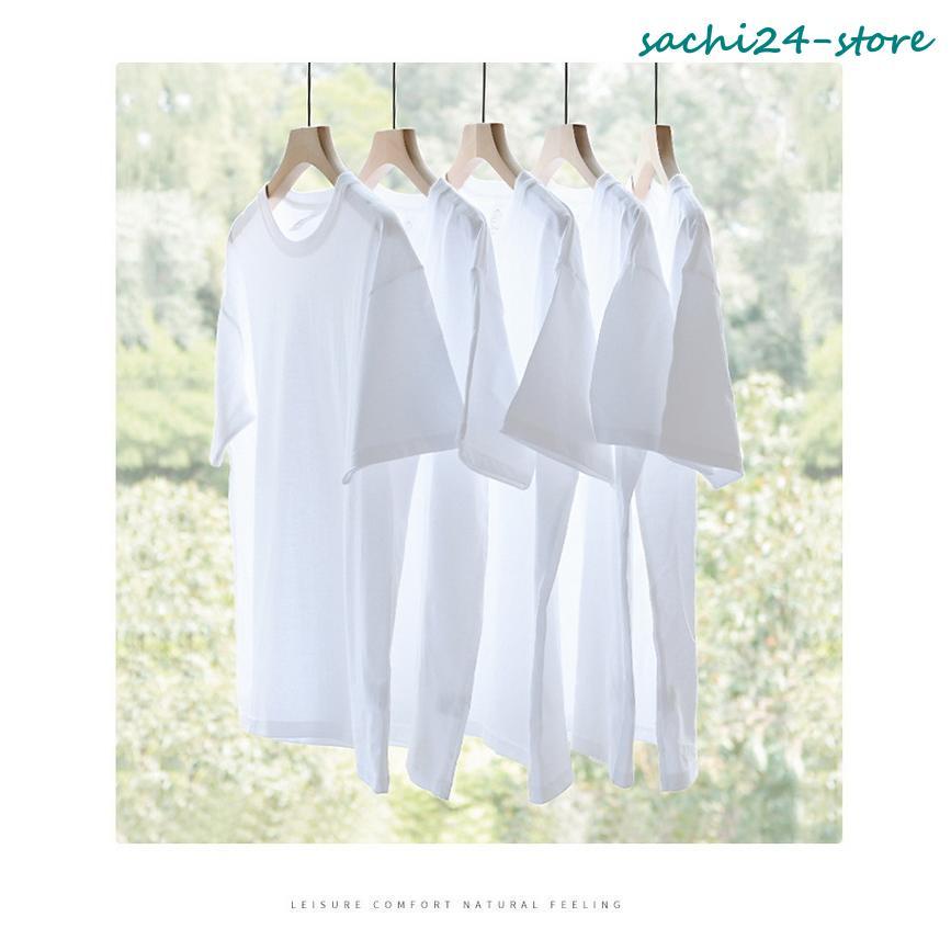 tシャツ 白t トップス カットソー uネック 半袖 100%綿 ホワイト 無地 メンズ レディース ファッション｜sachi24-store｜03