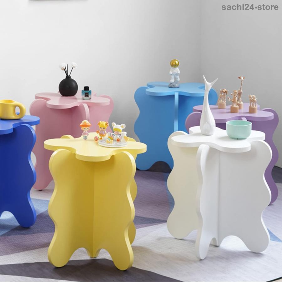 コーヒーテーブル、ミニ花びらコーヒーテーブル漫画無垢材ウェーブサイドテーブルシンプルなベッドルームベッドサイド色の小さなテーブル ブルー｜sachi24-store｜04