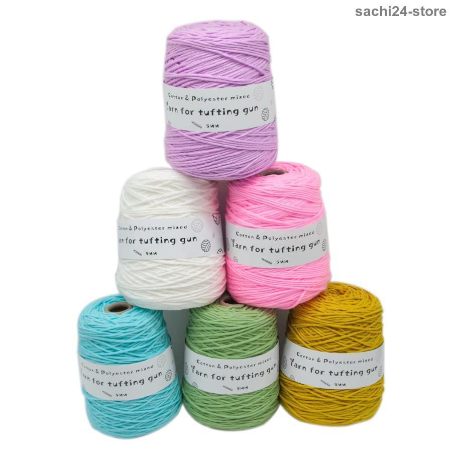タフテッドヤーン、ポリコットンミックスウールボール、タフティングガン用プロフェッショナルヤーン、5mm厚のDIYラグメイキングスレッドヤーン