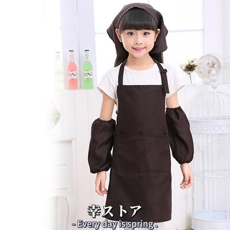 エプロン キッズ 2点セット 無地 子供エプロン 三角巾 ノー エプロン キッズ 2点セット 無地 子供エプロン 三角巾 ノー