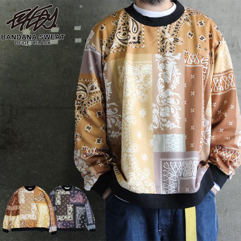 EYEDY アイディー 大きいサイズ バンダナ柄 スウェット 裏毛 クルー