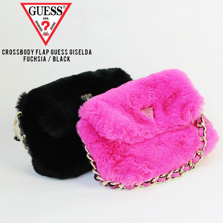 GUESS（ゲス） CROSSBODY FLAP ファー フェイクファー ピンク ブラック