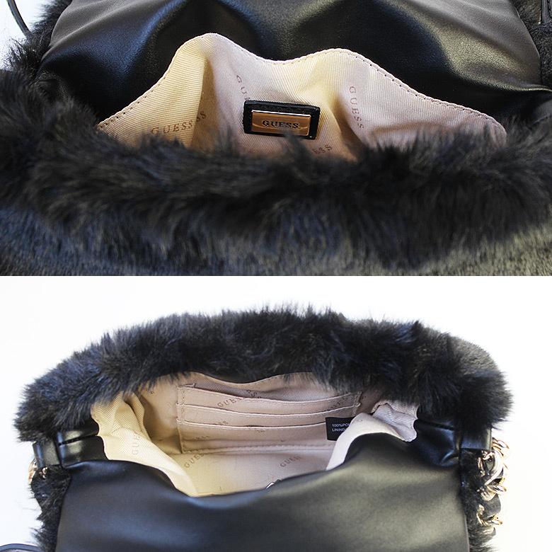 GUESS（ゲス） CROSSBODY FLAP ファー フェイクファー ピンク ブラック 