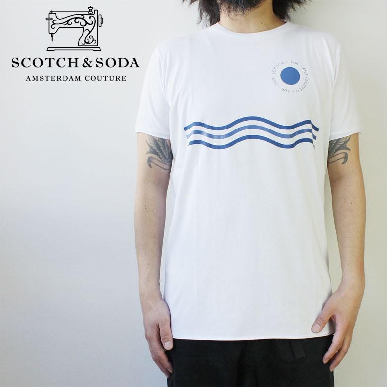 SCOTCH＆SODA（スコッチアンドソーダ） スコッチ&ソーダ サーフィン 刺繍 Tシャツ 半袖 クルーネック Tシャツ ホワイト 292
