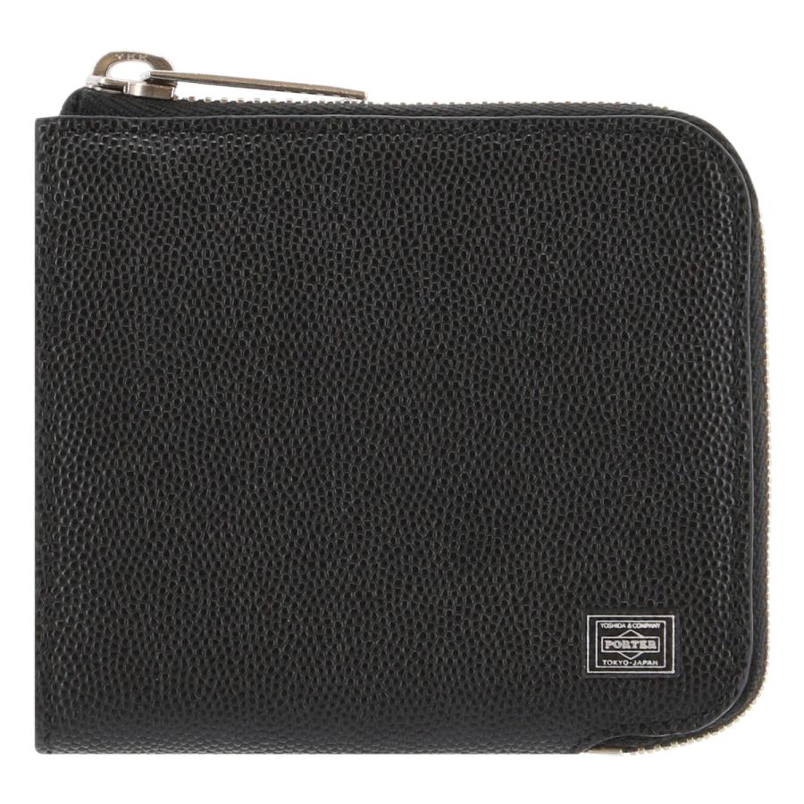 【美品】PORTER ブラックレザー コンパクトウォレット L字ファスナー ポーター ソーク 財布 コンパクトウォレット L字ファスナー 黒 レザー