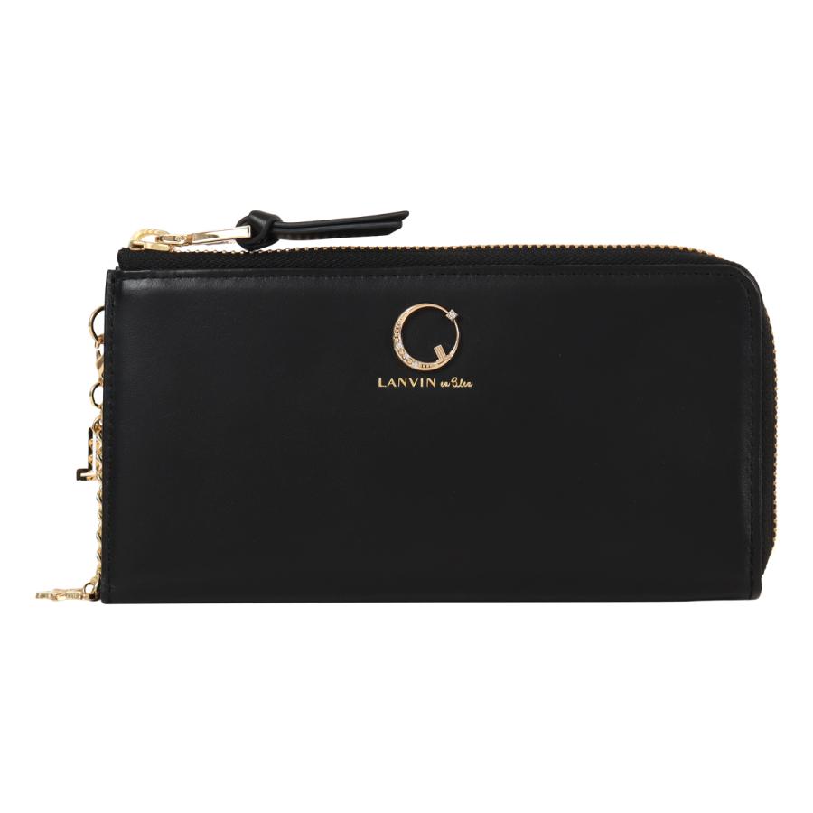 ランバンオンブルー 牛革 財布 Ｌ字ジップファスナー 多収納 ブラック LANVIN en Bleu ランバンオンブルー 長財布 L字ファスナー 本革
