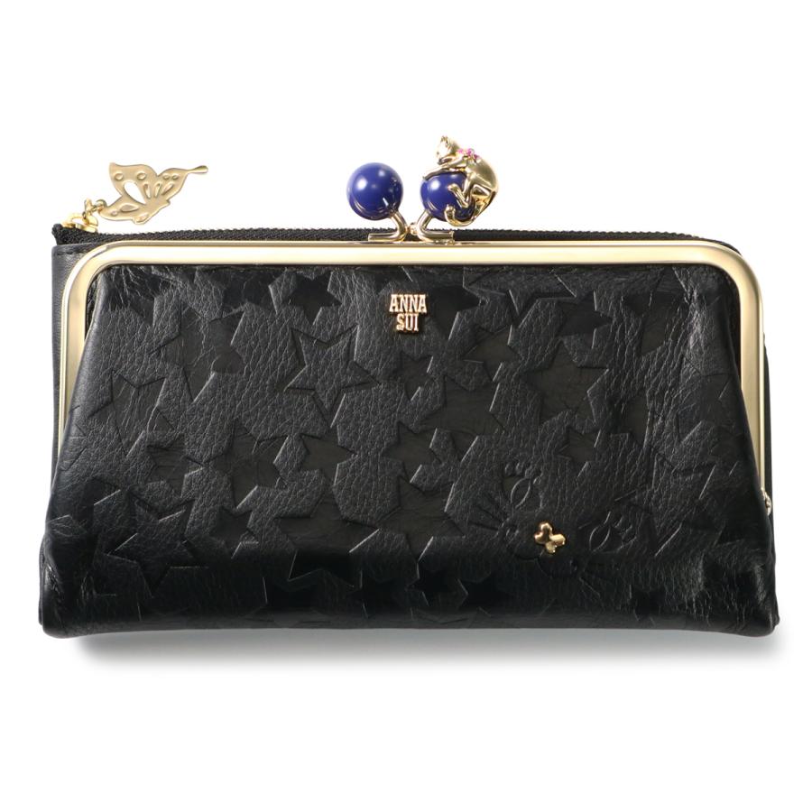 新品 ANNA SUI アナスイ プレイングキャット 猫 がま口 二つ折り財布① アナスイ 長財布 二つ折り 本革 猫 がま口 プレイングキャット