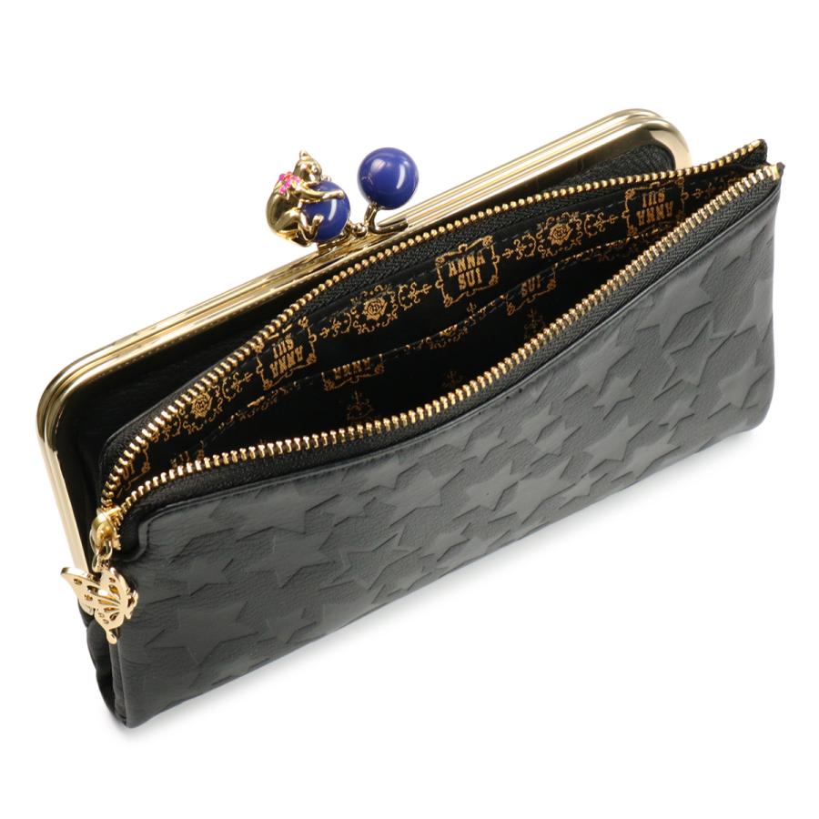 ANNA SUI アナスイ 長財布 二つ折り 本革 猫 がま口 プレイング