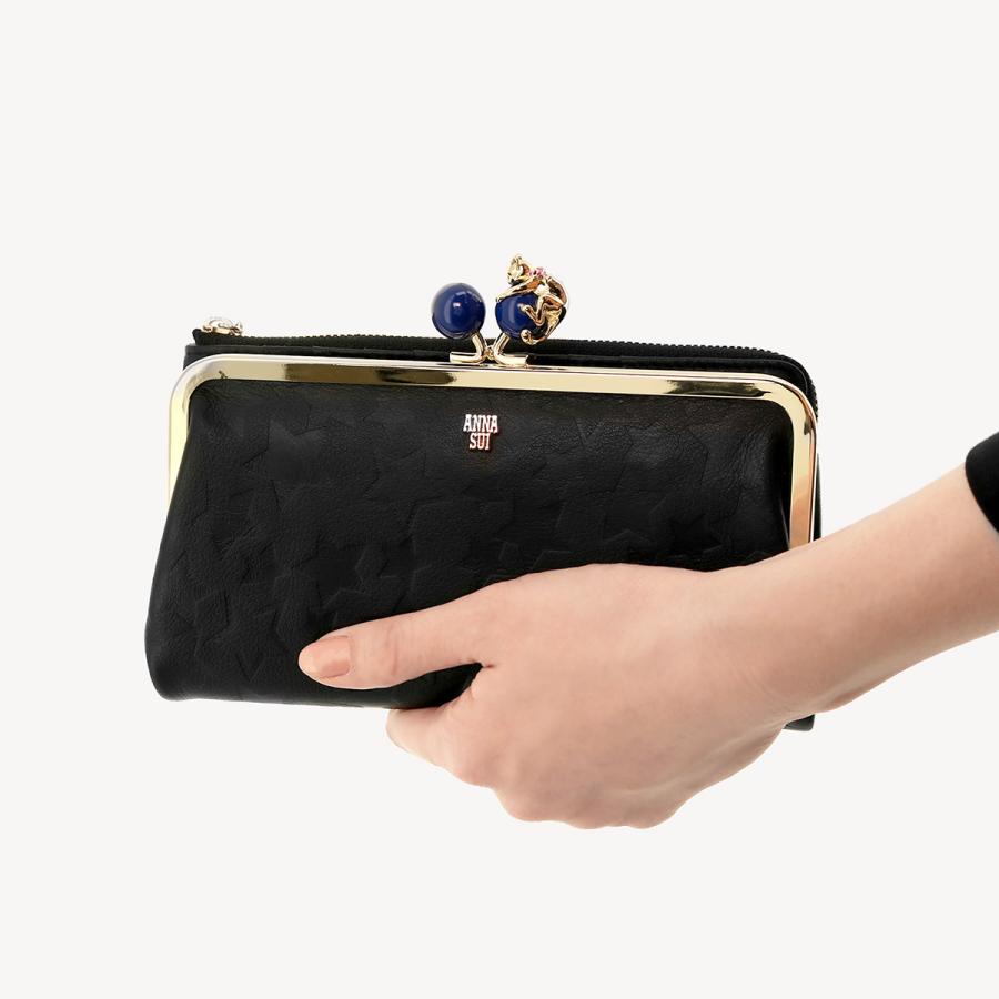 ANNA SUI アナスイ 長財布 二つ折り 本革 猫 がま口 プレイング ANNA SUI アナスイ 長財布 二つ折り 本革 猫 がま口 プレイング