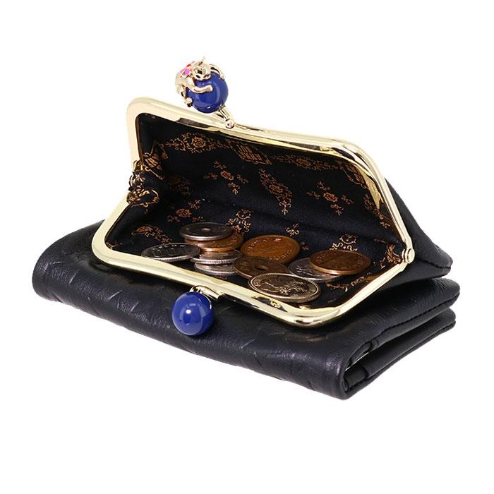 ANNA SUI（アナスイ） 財布 二つ折り 本革 猫 がま口 プレイング