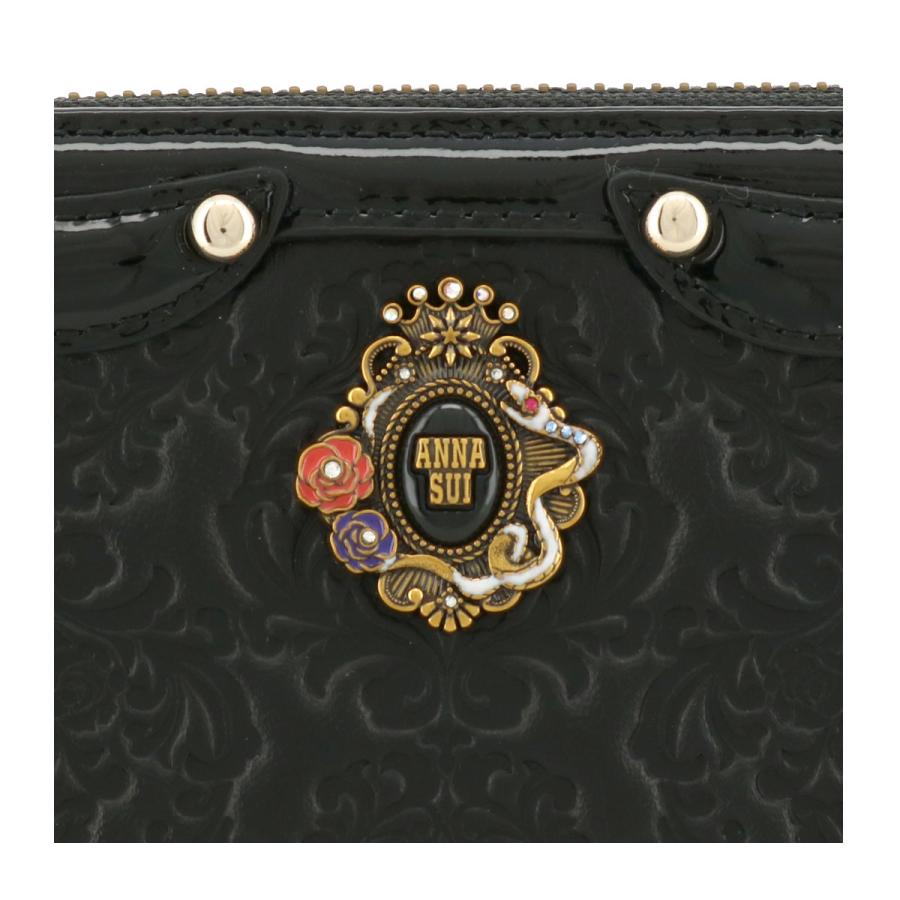 美品☆アナスイ ANNA SUIレザースタッズラウンドファスナー長財布 黒 ANNA SUI（アナスイ） 長財布 ラウンドファスナー 本革 レディース