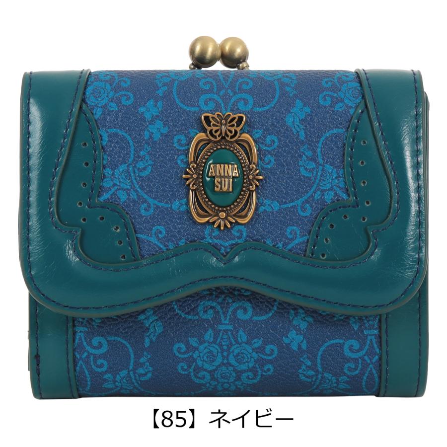 未使用級 極美品 ANNA SUI リーブル がま口 3つ折り 財布 ANNASUI アナスイ 財布 二つ折り がま口 二つ折り財布 レザー 本革