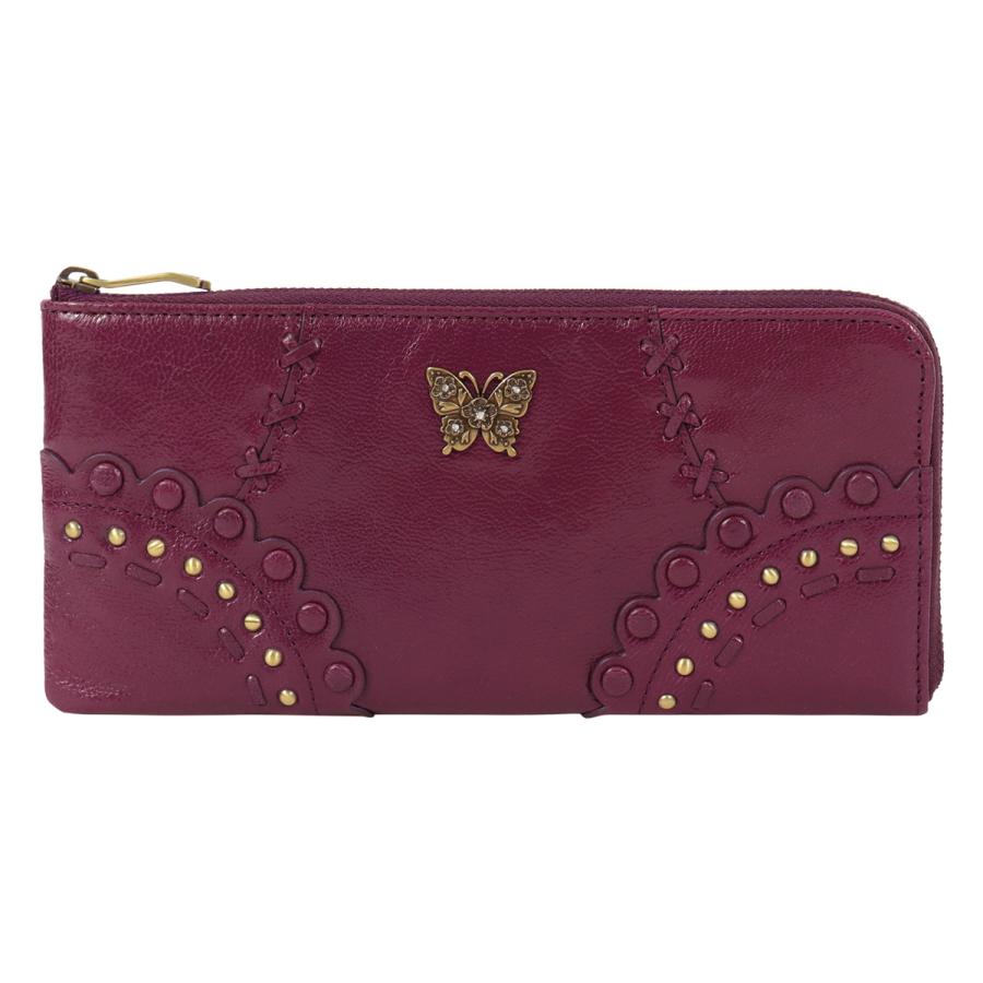 ひつじです　ANNA SUI 長財布　新品未使用　蝶とロゴ　型押し　牛革 ANNA SUI（アナスイ） 長財布 L字ファスナー マチルダ レディース