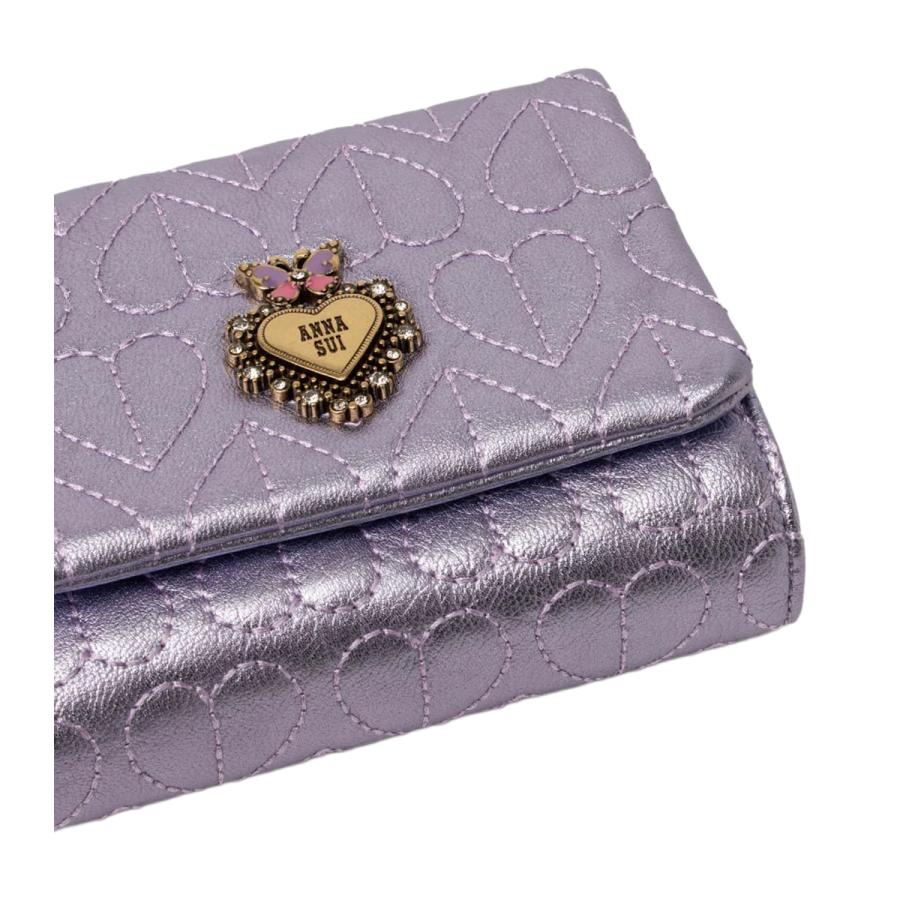 アナスイ 二つ折り財布 ガマ口 本革 レディース ドリーミー 318342 ANNASUI コンパクト ミニ財布 羊革 山羊革 刺繍 ハート キルト キルティング レザーの画像