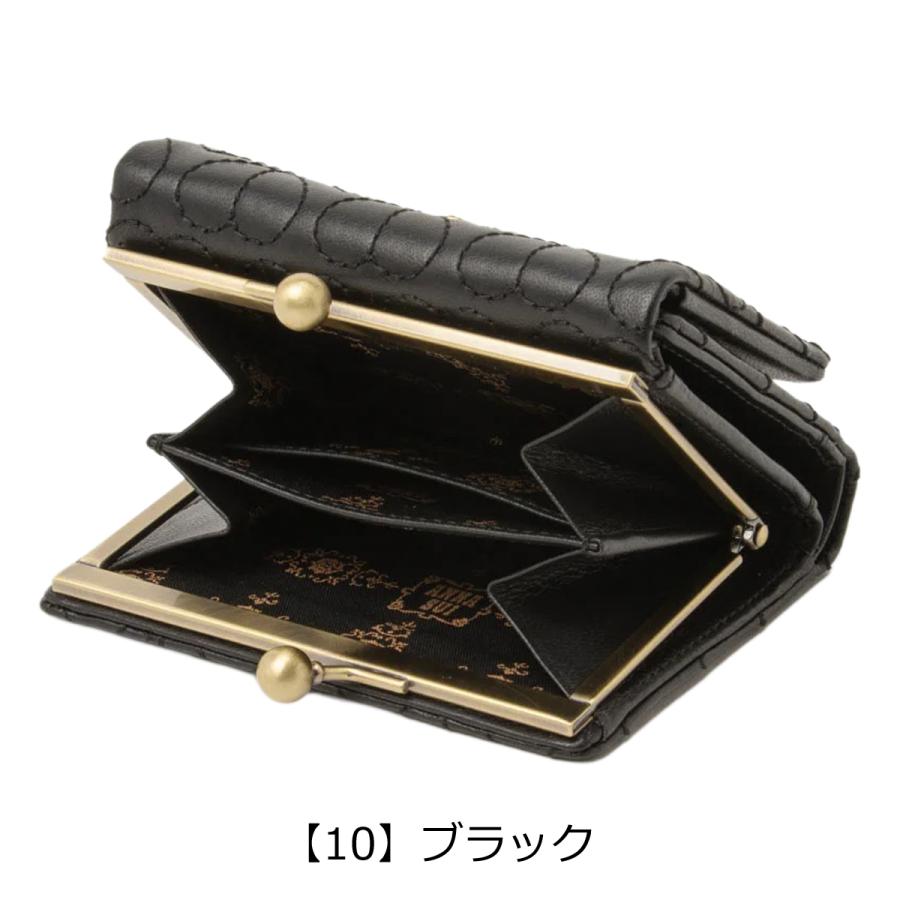 アナスイ 二つ折り財布 ガマ口 本革 レディース ドリーミー 318342 ANNASUI コンパクト ミニ財布 羊革 山羊革 刺繍 ハート キルト キルティング レザーの画像