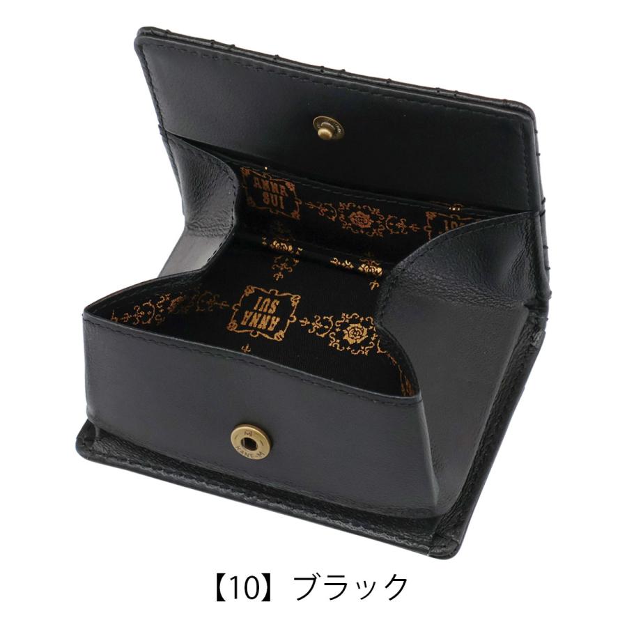 極美品　ANNA SUI アナスイ　財布　ブラック　花柄刺繍　カード　小銭入れ ANNA SUI（アナスイ） ミニ財布 小銭入れ カードケース BOX型 本革